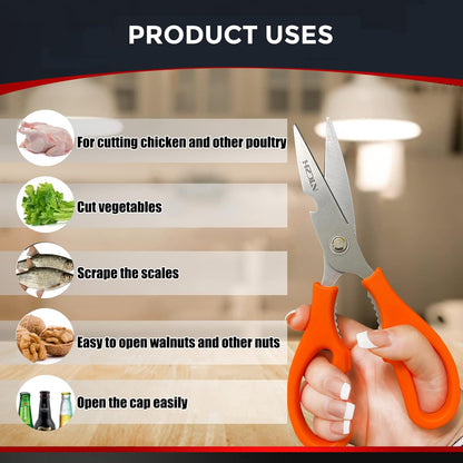 Skiennix Kitchen Shears - Multi-Function Heavy Duty Utility Scissors | Food Grade Stainless Steel, Dishwasher Safe, White
