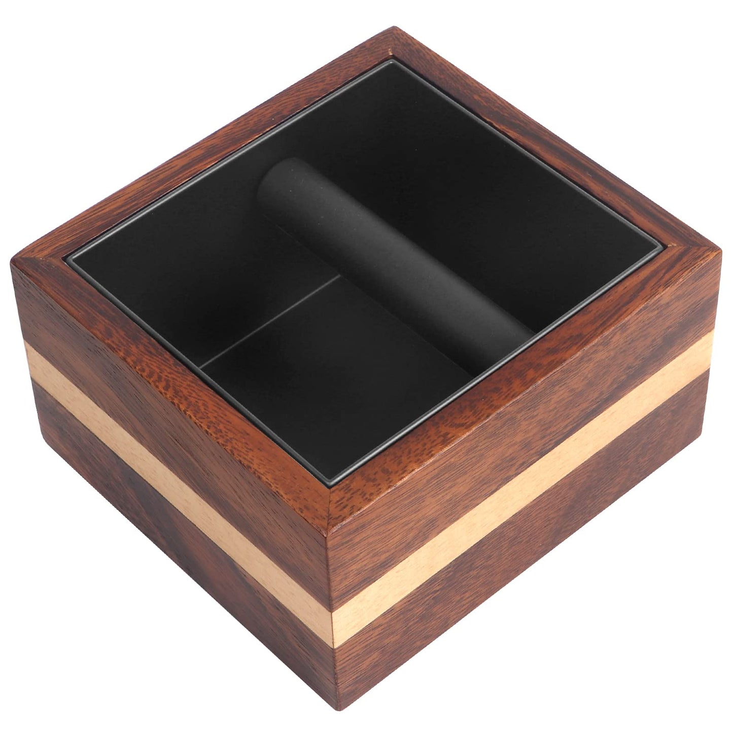 Kmise Natural Walnut Espresso Accessories Organizer Box Fits Espresso Distributor,Tamping Station Base,Tamper Holder-1.5L Coffee Grounds Box(7.3 * 6.8 * 4.3in)