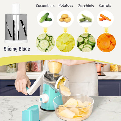X Home Rotary Cheese Grater - 3 Interchangeable Blades for Easy Shredding | Kitchen Tool in Blue