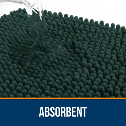 OLANLY Bathroom Runner Rugs - Soft Absorbent Chenille with Rubber Backing | 47x24 Inches, Blackish Green