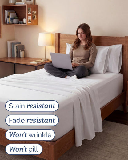 Skiennix Extra Deep Twin XL Sheet Set | 4-Piece Breathable Cooling Bedding - Soft, Wrinkle-Free White