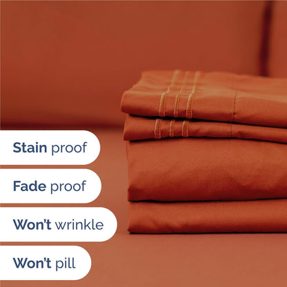 Skiennix Twin XL Sheet Set - Comfy Breathable Cooling Bedding - Luxury Hotel Quality - Deep Pockets, Soft, Wrinkle-Free - Oeko-Tex Certified - Terracotta