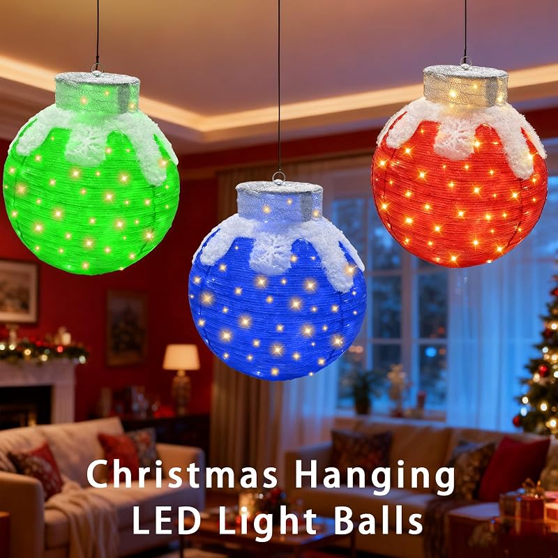 3 Pcs 28 inches Outdoor Christmas Ornaments, Lighted Pop Up Ball