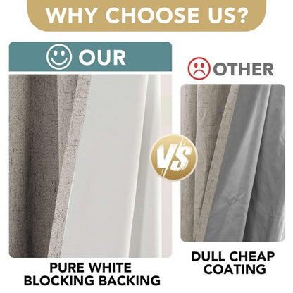 H.VERSAILTEX Blackout Drapes Linen Blackout Curtains 84 inch Length 2 Panels Set, 100% Blackout Thermal Insulated Textured Curtain Anti-Rust Grommet Curtains with White Liner, Stone