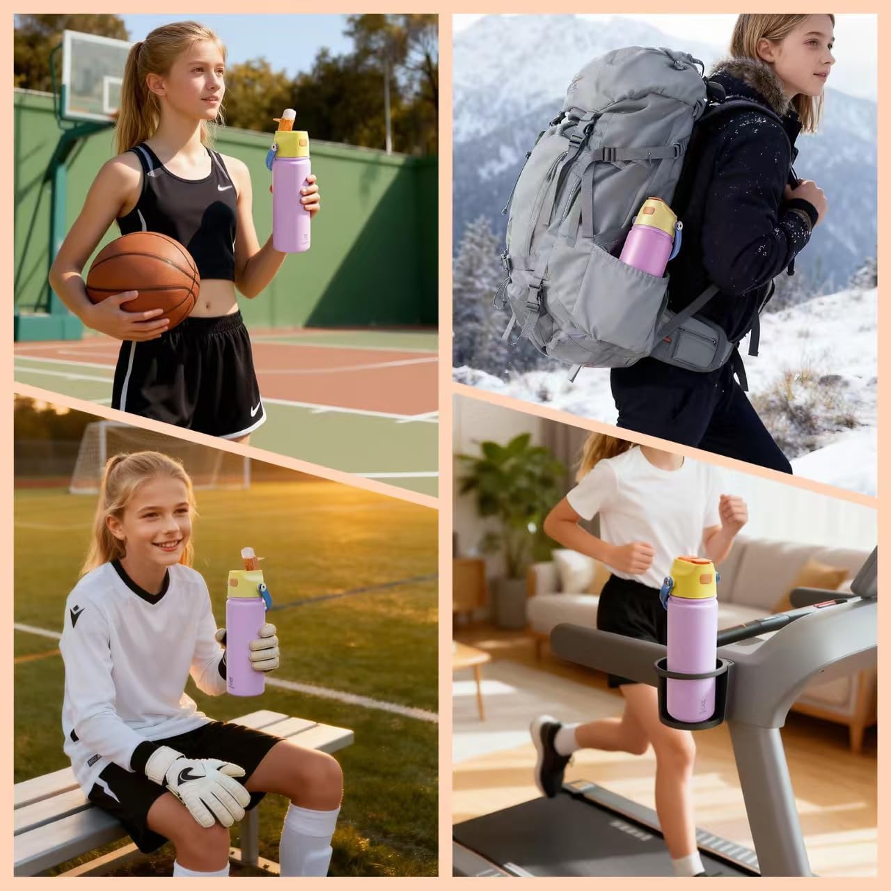 Skiennix 18 Oz Insulated Water Bottle - Leakproof Stainless Steel with Straw Lid & Easy Carry Handle | Pink