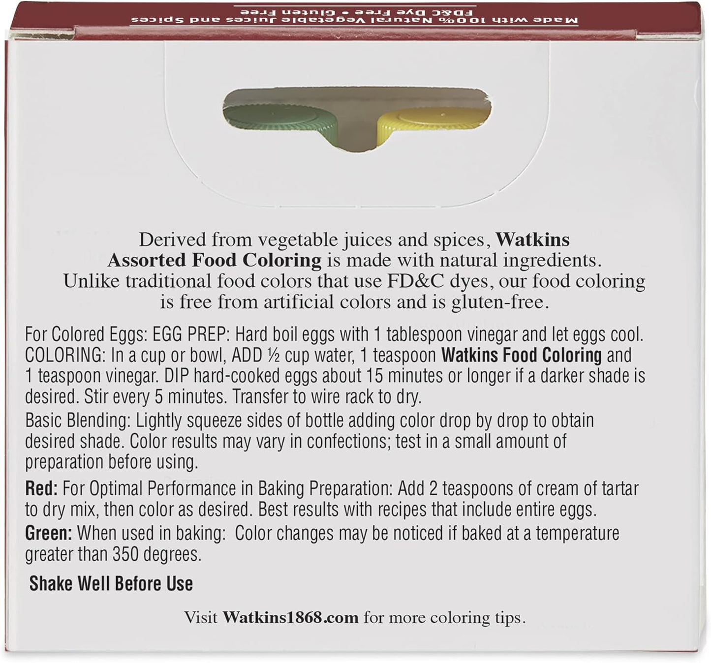 Watkins Food Coloring Set - Assorted Red, Yellow, Green, Blue | 4 x 0.3 oz Bottles (Pack of 2)