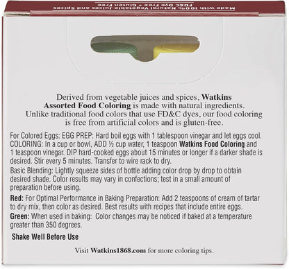 Watkins Food Coloring Set - Assorted Red, Yellow, Green, Blue | 4 x 0.3 oz Bottles (Pack of 2)