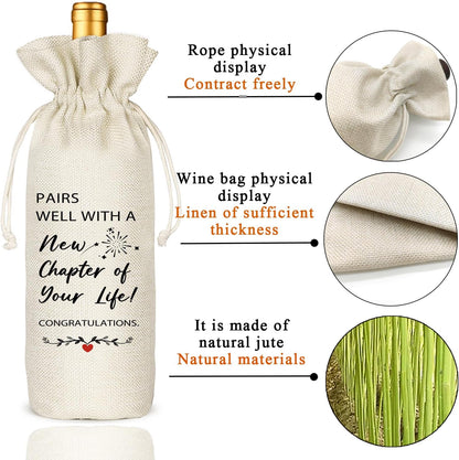 TBITON New Job Gifts, Farewell Gifts for Coworkers,New Beginning Gifts, Wine Gift Bags Going Away Gift for Friends Coworker Boss, Pairs Well With A New Chapter of Your Life (Beige-NEW JOB01)