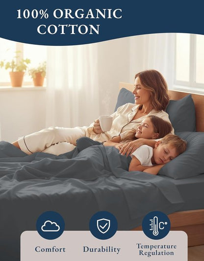 **LANE LINEN Organic Cotton Queen Bed Sheets - Soft, Naturally Cooling Percale | Charcoal, 15" Deep Pocket**