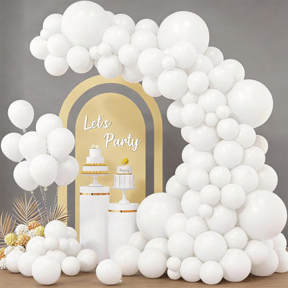 RUBFAC 154-Piece White Latex Balloon Set - Various Sizes for Birthday, Wedding & Baby Shower Decor