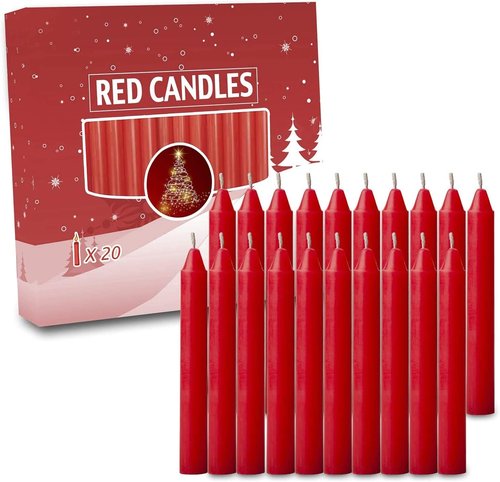 20pcs Christmas Tree Candles by [Brand Name] - Festive Decorations - 4 Inch x 0.5 Inch - 1.5 Hour Burn Time - Red