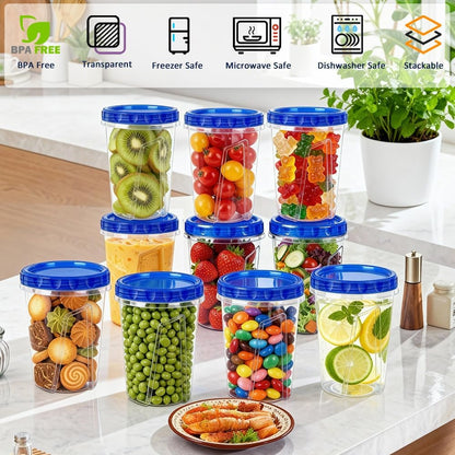 Skiennix 34oz Reusable Freezer Storage Containers - Airtight Twist Top Lids | 15 Pack Clear Plastic Meal Prep Solutions
