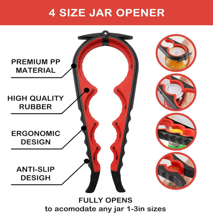 Skiennix Jar Opener - 5-in-1 Multi-Function Tool for Weak Hands & Arthritis | Non-Slip Grip Pad (Red)
