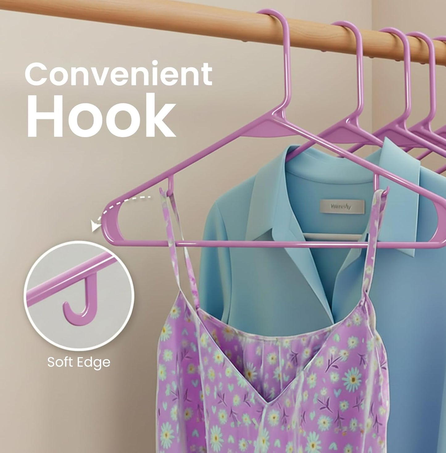 Utopia Home Plastic Hangers - Durable Space-Saving Closet Organizers - 50 Pack in Pink for Shirts, Pants & Coats