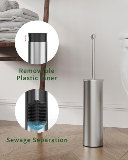WZKALY Toilet Brush and Holder Set, Toilet Bowl Brush for Bathroom with Long Handle, Stainless Steel Toilet Cleaner Brush with Durable Scrubbing Bristles,Splash-Proof (Brushed Nickel)