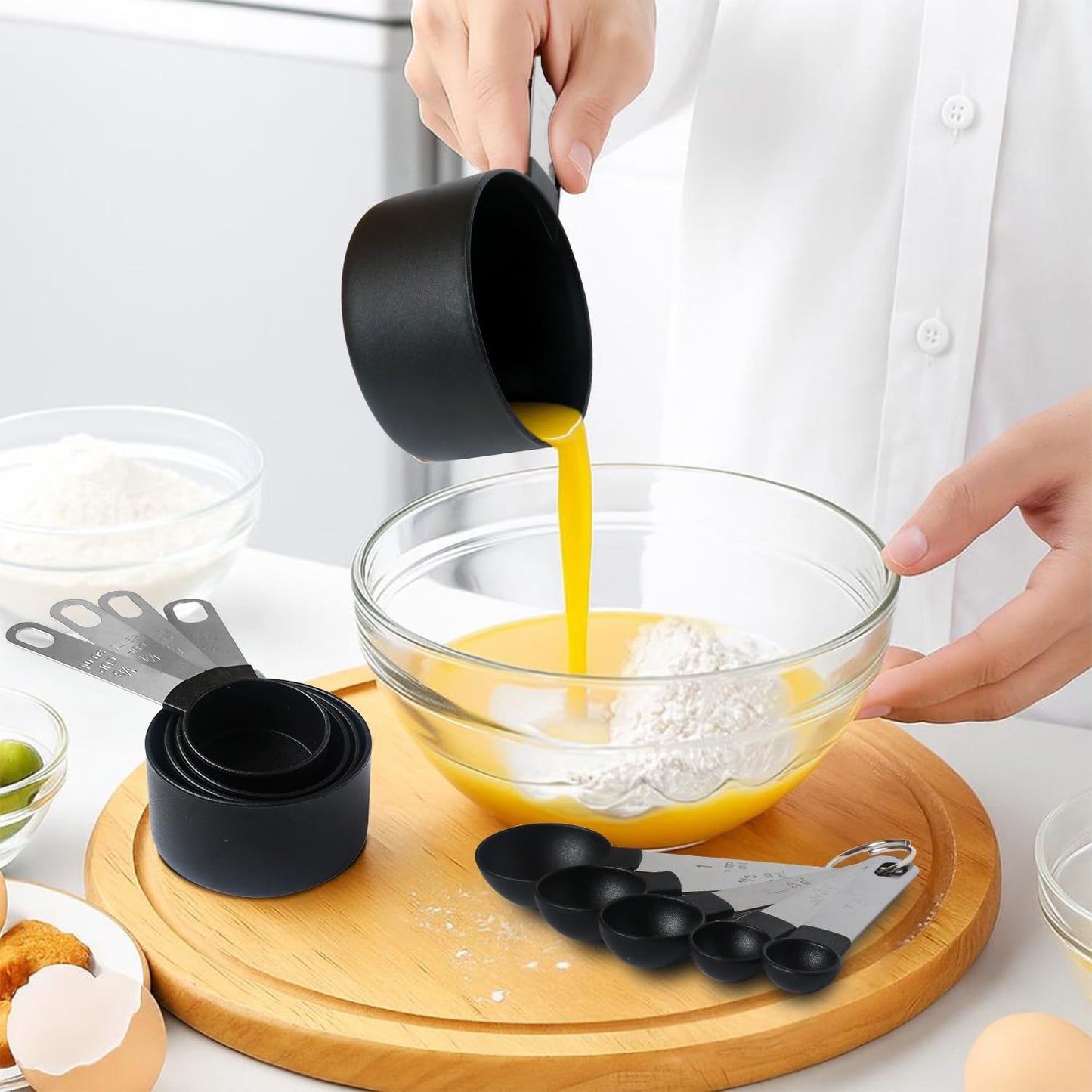 Skiennix 10-Piece Measuring Cups and Spoons Set - Stackable Kitchen Tools with Stainless Steel Handles | Black