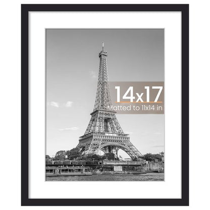upsimples 14x17 Picture Frame, Display Pictures 11x14 with Mat or 14 x 17 Without, Wall Hanging Diploma Frames, Black, 1 Pack
