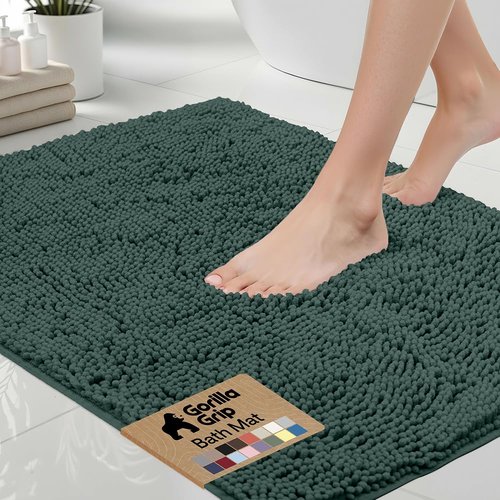 GORILLA GRIP Bath Rug Mat 44x26, Soft Absorbent Chenille, Quick Dry Microfiber Mats, Rubber Backing Washable Shower Floor Rugs, Bathmat Runner, US Designed Bathroom Decor Accessories Hunter Green