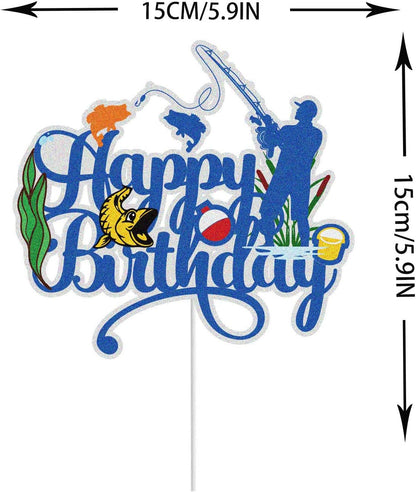 Regine Switzerland Happy Birthday Cake Topper - Blue Glitter Little Fisherman Design for Kids