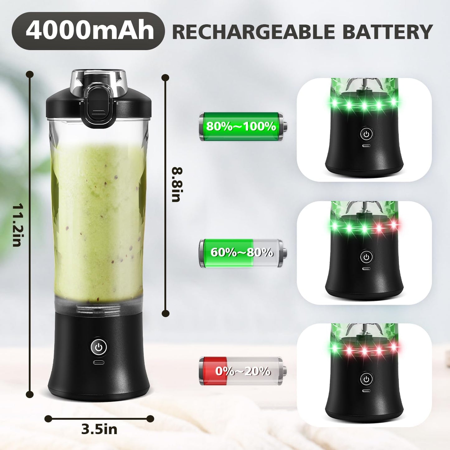 Skiennix Portable Blender - 20 OZ Personal Juicer for Shakes & Smoothies | USB-C Rechargeable, Travel-Friendly Design