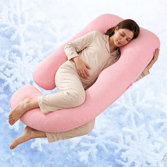 ALLOPERA Pregnancy Pillow - Full Body 57-Inch Maternity Support for Back, Neck & Belly | Pink Milk Fiber Cover