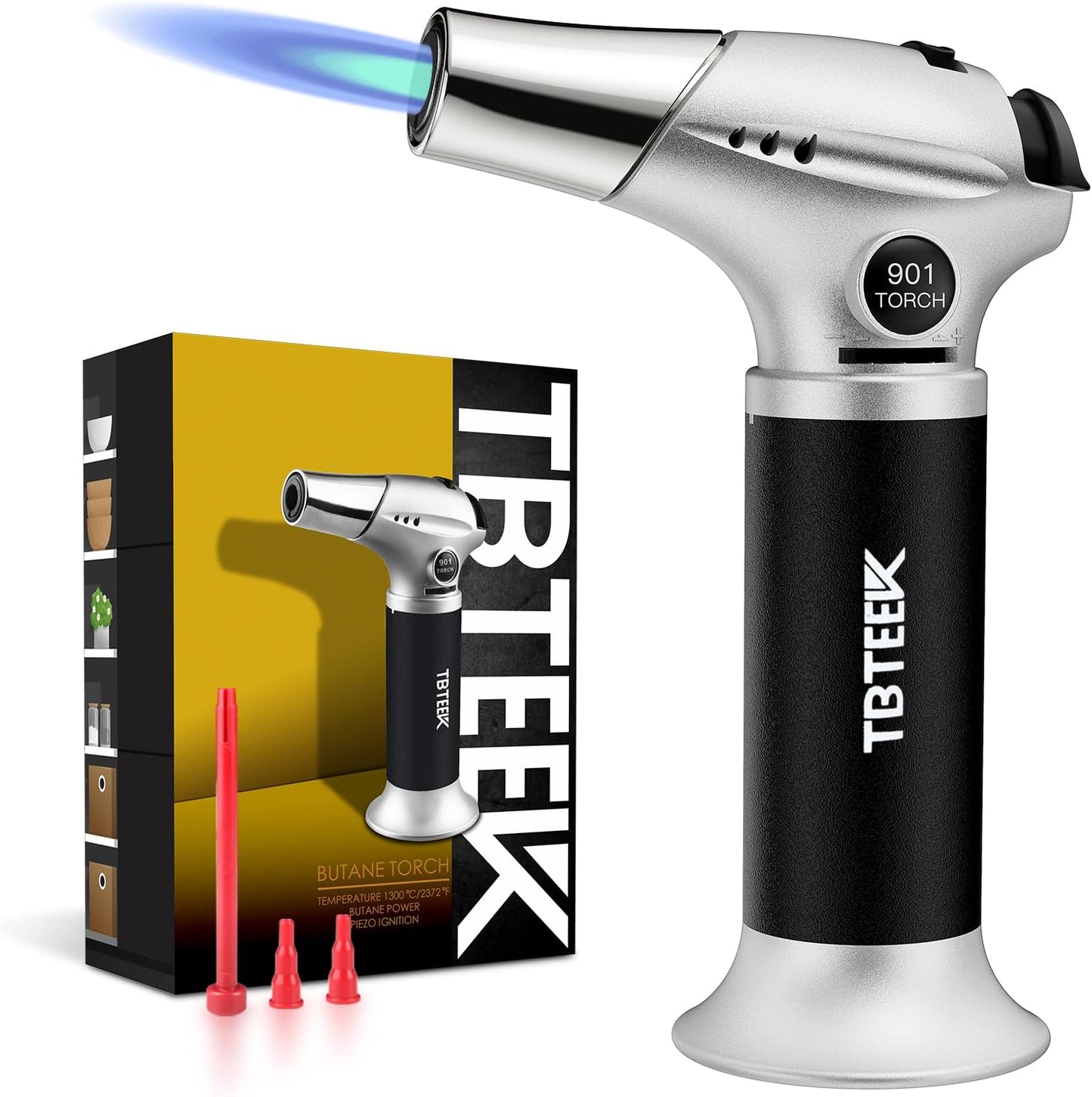 TBTEEK Butane Torch - Adjustable Flame Kitchen Torch with Safety Lock for Cooking, BBQ & Baking