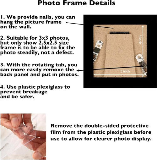 JCJMY 3x3 Picture Frame - Black Tabletop Display with Shatter-Resistant Plexiglass