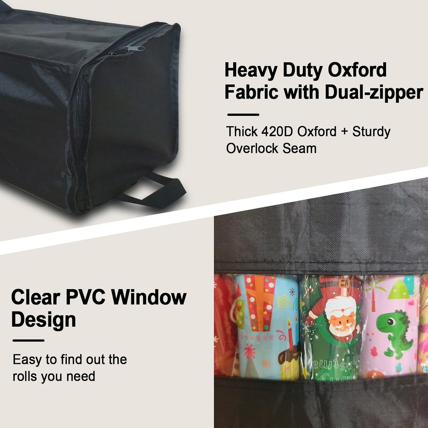 Newbob Gift Wrapping Storage Bag - Heavy Duty Waterproof Organizer for Up to 30 Rolls, 41" with Zipper & Pockets