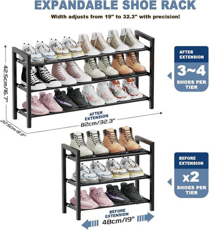 Mavivegue Expandable Shoe Rack - 3-Tier Adjustable Organizer for Closet & Entryway | 18-33” Size