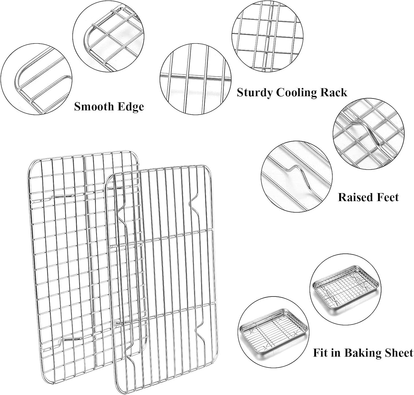 Yododo Baking Sheet Set - Stainless Steel Cookie Sheets with Cooling Racks | 4-Piece Set, 17½ Inch