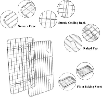Yododo Baking Sheet Set - Stainless Steel Cookie Sheets with Cooling Racks | 4-Piece Set, 17½ Inch