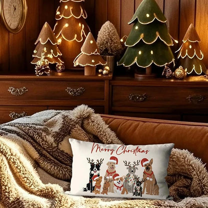 Merry Christmas Dog Throw Pillow Cover 12x20 – Variation: Dogs | Home Decor