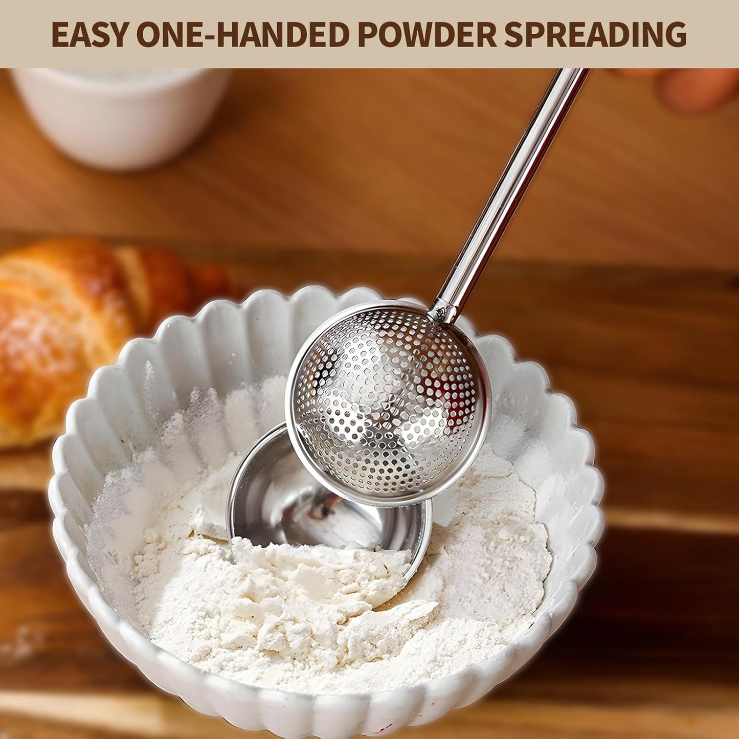 Skiennix Flour Duster - Stainless Steel Sugar Shaker & Powder Sifter | 2-Piece Set for Baking
