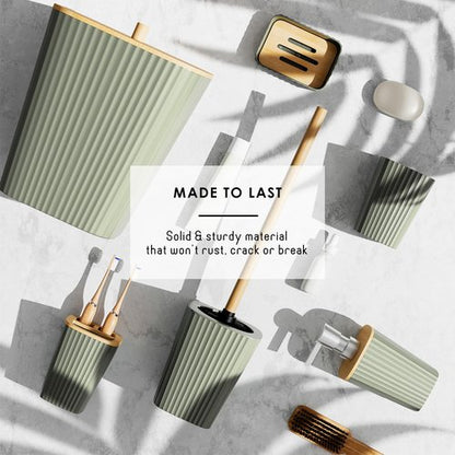 Clara Clark Bathroom Accessories Set - Bathroom Set, Bathroom Accessory Set, Shower Curtain Set, Toilet Brush, Trash Can & Soap Dispenser - Sage Green - 20PC