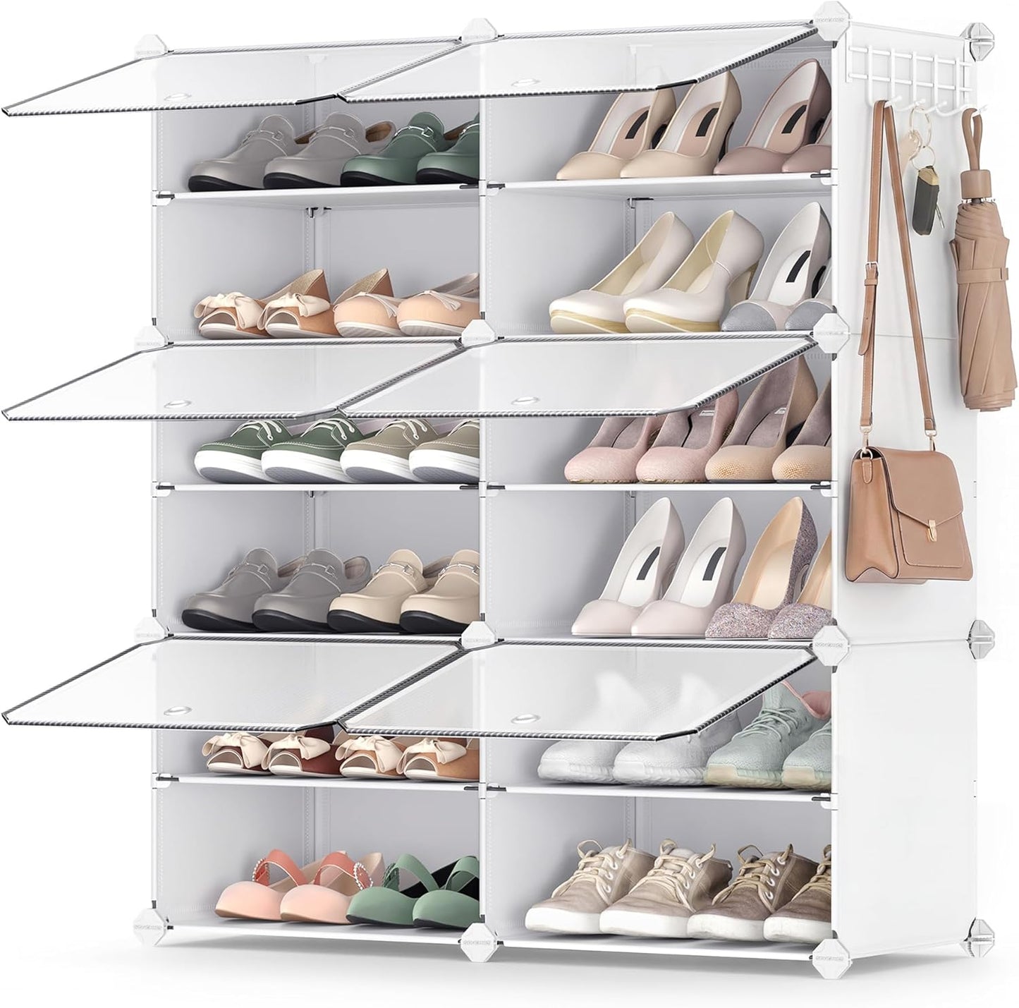SONGMICS Shoe Rack Organizer - 6-Tier Adjustable Shoe Storage Cabinet | Holds 24 Pairs - Cloud White & Transparent