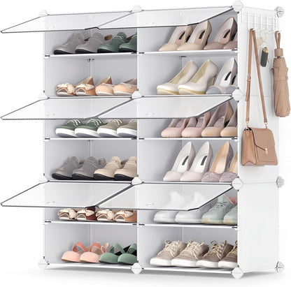 SONGMICS Shoe Rack Organizer - 6-Tier Adjustable Shoe Storage Cabinet | Holds 24 Pairs - Cloud White & Transparent