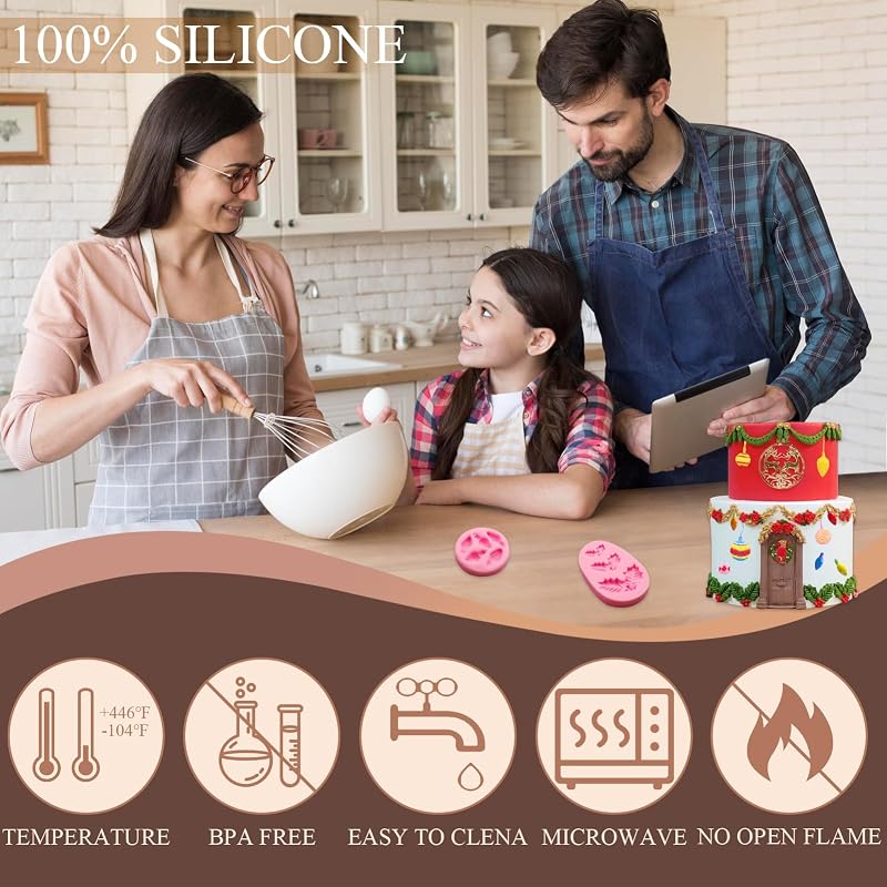 Pink Variation: Christmas Ornament Fondant Molds Set – 3 Pack Small Christmas Light Bulb