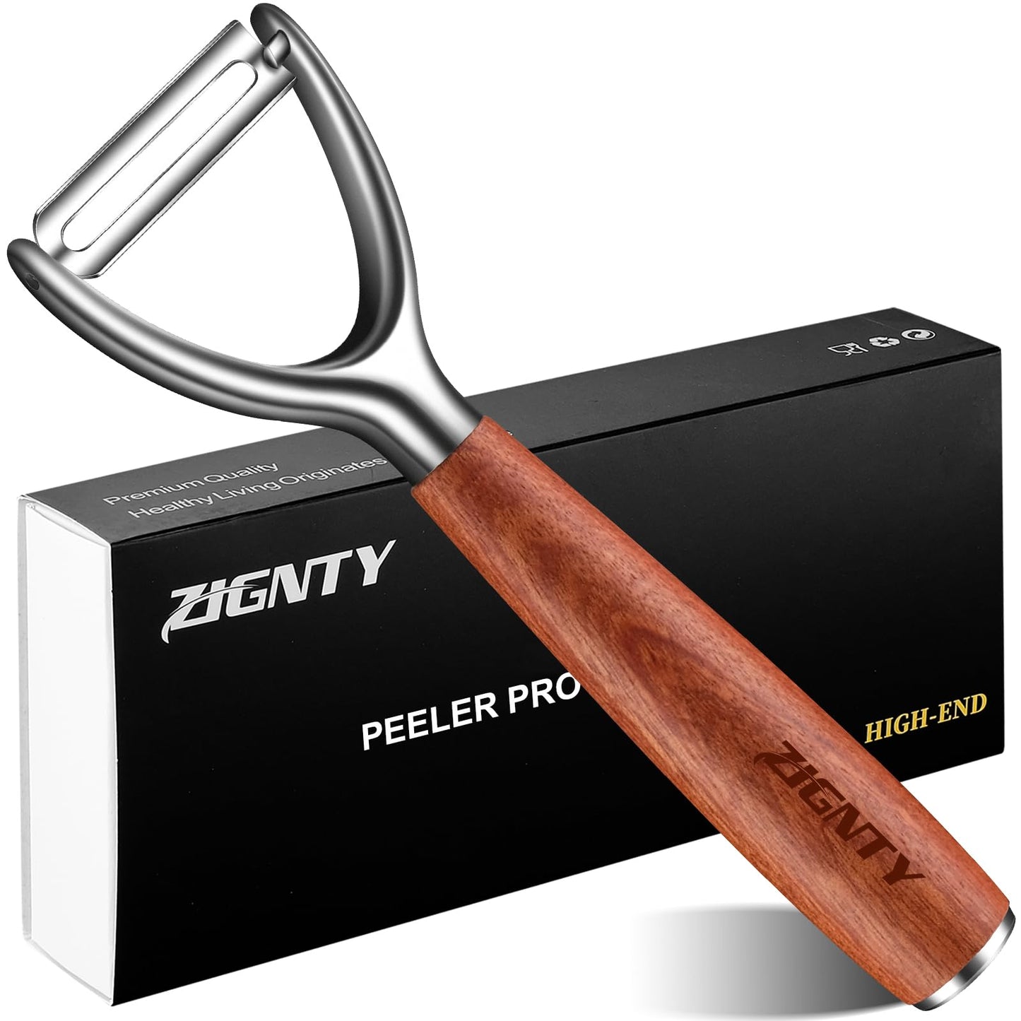 ZIGNTY Premium Vegetable Peeler Stainless Steel，Ultra Sharp Potato Peelers for Kitchen, Swivel Blade Veggie Fruit Peeler, Carrot Cucumber Peeler with Ergonomic Wood Handle Y Peeler（5 Years Warranty）