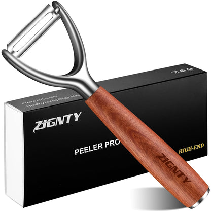 ZIGNTY Premium Vegetable Peeler Stainless Steel，Ultra Sharp Potato Peelers for Kitchen, Swivel Blade Veggie Fruit Peeler, Carrot Cucumber Peeler with Ergonomic Wood Handle Y Peeler（5 Years Warranty）