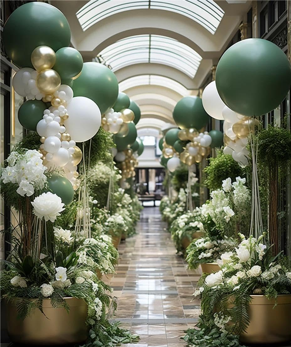 MEBAY Balloon Garland Arch Kit - Sage Green & White Gold | 146 Pcs Latex Balloons in Various Sizes for Birthday, Baby Shower, Wedding Decor