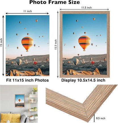 JCJMY 11x15 Picture Frame - Rustic Brown Wall Hanging Frame with Shatter-Resistant Plexiglass