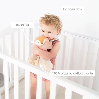 Pearhead Fox Baby Lovey - Organic Cotton Muslin Security Blanket | Soft, Breathable Snuggle Toy for Newborns 0+ Months