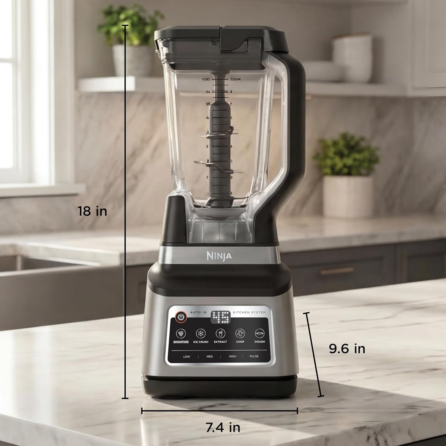 Ninja BN801 Professional Plus Kitchen System - 1400W Blender & Food Processor with Auto IQ | 72oz Pitcher, 64oz Bowl, 2 To-Go Cups, Grey