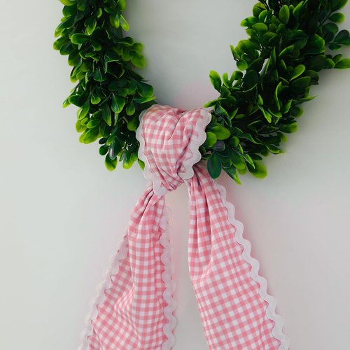 DYSHAYEN Wreath Sash - Canvas RIC Rac Trim for Front Door Decor | Pink Gingham with White Trim