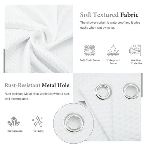 Tititex Solid White Cloth Fabric Shower Curtain Liner with 2 Magnets - Texture Pressure Bubble Soft Hotel Quality Waterproof Shower Liner, Light-Weight & Machine Washable 72x72 inch
