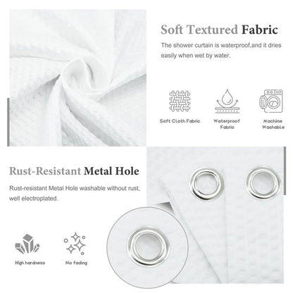 Tititex Solid White Cloth Fabric Shower Curtain Liner with 2 Magnets - Texture Pressure Bubble Soft Hotel Quality Waterproof Shower Liner, Light-Weight & Machine Washable 72x72 inch