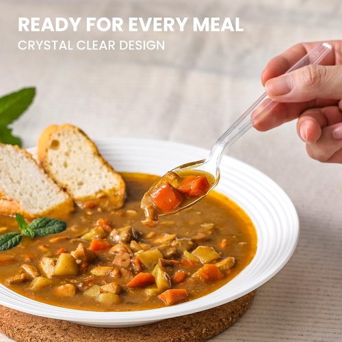 240 Count Extra Heavy Duty Clear Plastic Spoons, Solid and Durable Premium Disposable Spoons - BPA-Free & Heat Resistant Plastic Cutlery Utensils for Parties, Events and Everyday Use