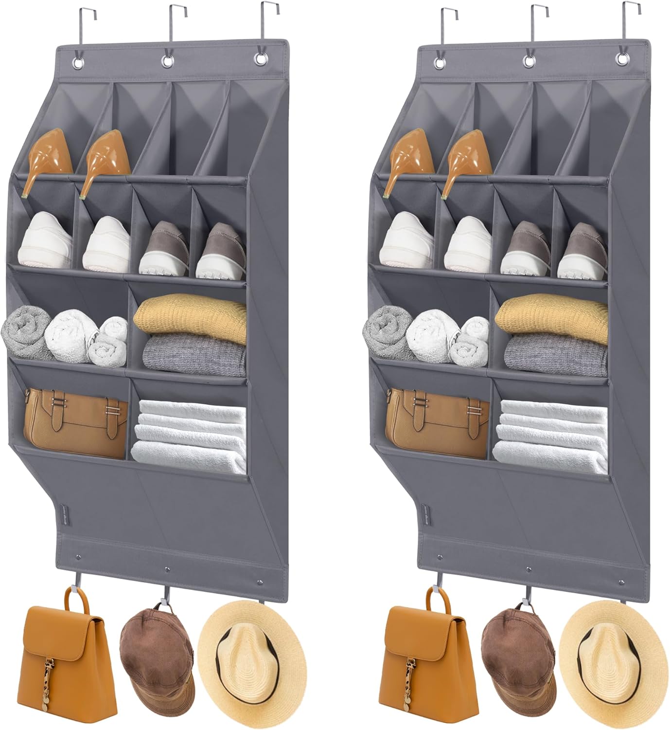 Storage Maniac Over Door Shoe Organizers - 12 Pocket Hanging Shoe Rack for Dorms & Closets | Grey