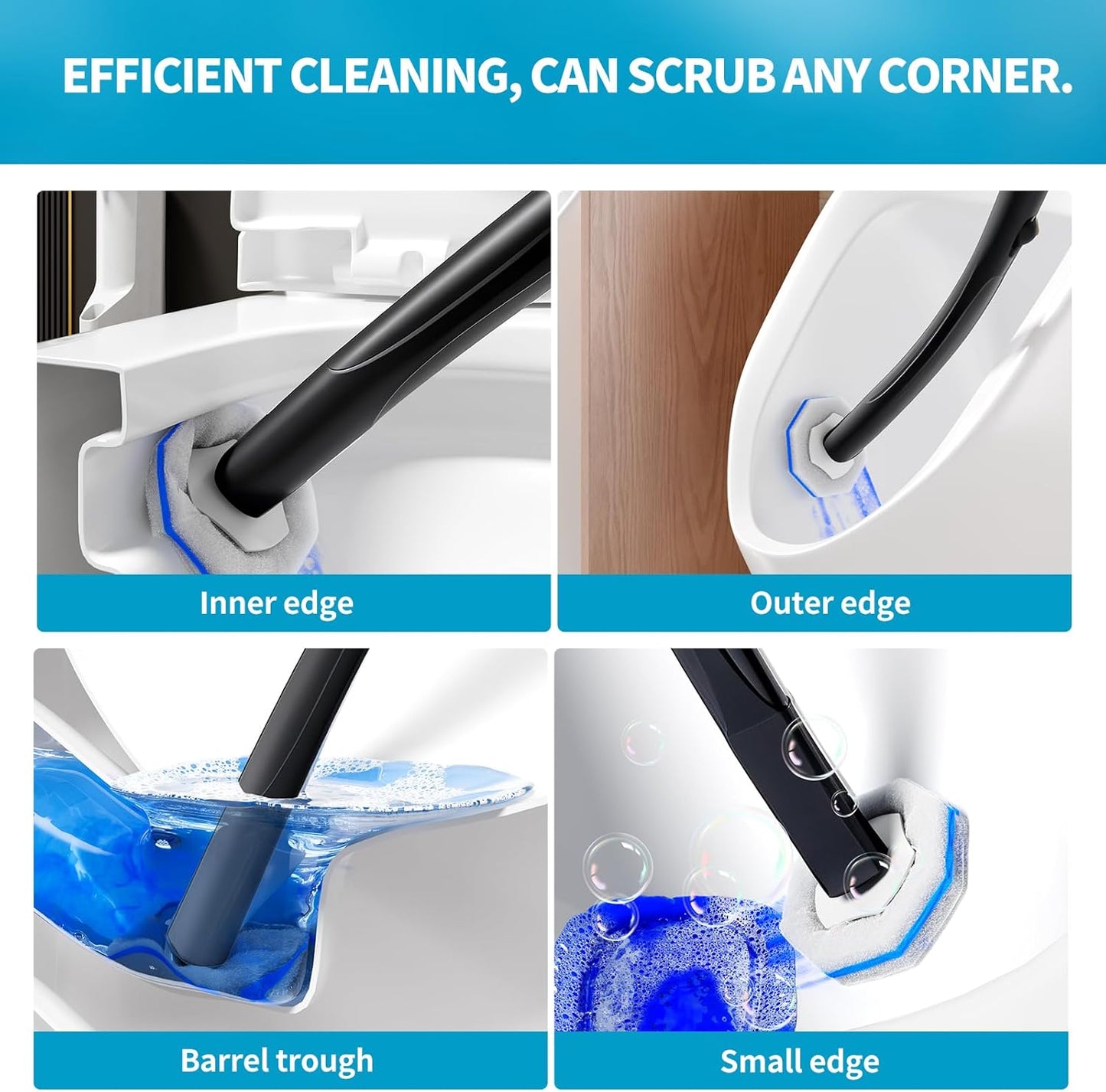 Skiennix Disposable Toilet Brush Set - 50 Cleaner Refills & Wall Mounted Holder | Bathroom Cleaning Kit