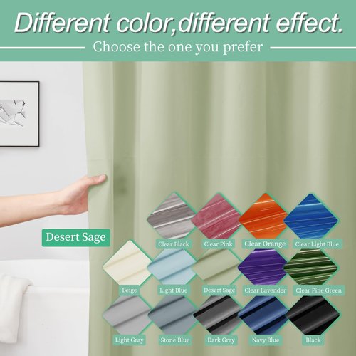 Mrs Awesome Sage Shower Curtain Liner with 3 Magnets, 72x72 Premium Flexible Sturdy Plastic Shower Curtain for Bathroom Lightweight & Waterproof, Desert Sage
